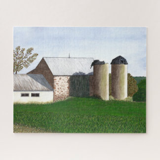 Handgeschilderde Rustieke Schuur en Silo Scene Legpuzzel