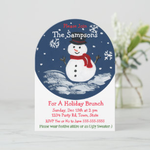 Handgeschilderde sneeuwman PERSONALISEREN boog Kaart