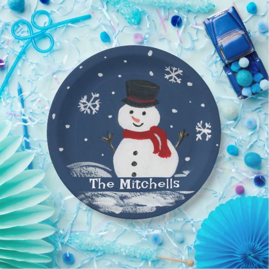 Handgeschilderde sneeuwman PERSONALISEREN Papieren Bordje (Feest)