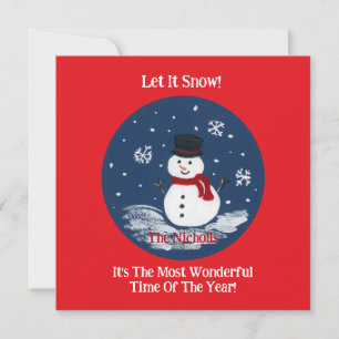 Handgeschilderde Snowman RED Feestdagenkaart
