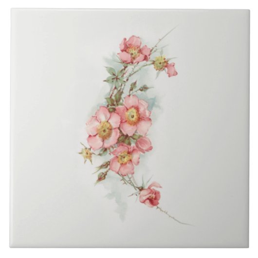  Handgeschilderde Stijl Wilde Rozen Tegeltje (Voorkant)