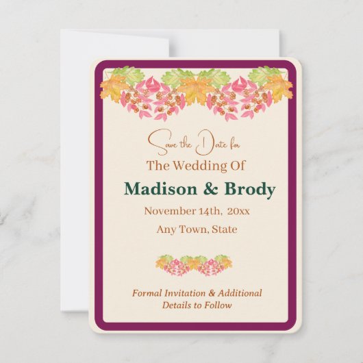 Handgeschilderde Waterverf Bladeren SAVE the DATE  (Voorkant)