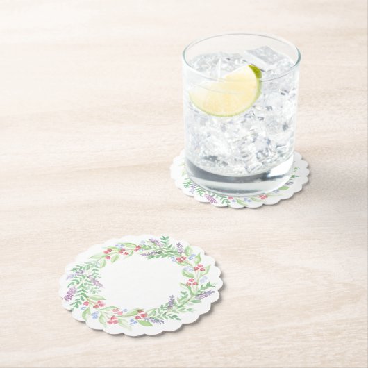 Handgeschilderde Waterverf bloemenkrans Kartonnen Onderzetters (Insitu)