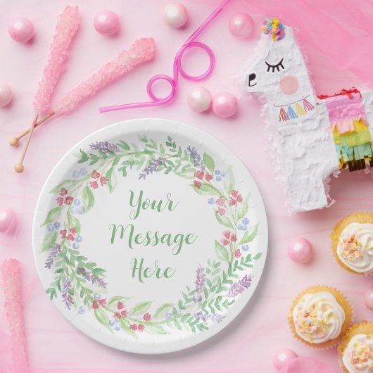 Handgeschilderde Waterverf bloemenkrans Papieren Bordje (Feest)