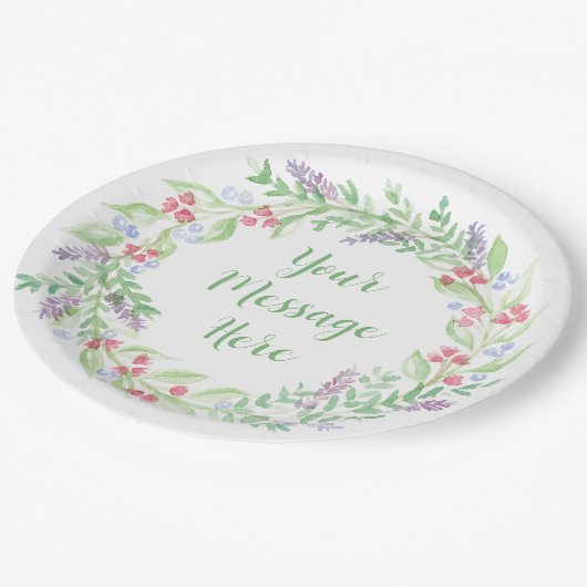 Handgeschilderde Waterverf bloemenkrans Papieren Bordje (Gekanteld)