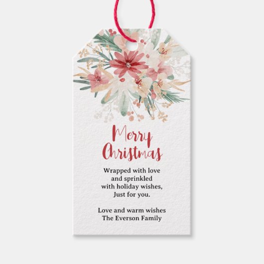 Handgeschilderde Waterverf Botanische Kerst Cadeaulabel (Voorkant)