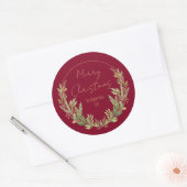 Handgeschilderde Waterverf Greenery Kerstkrans Ronde Sticker (Envelop)