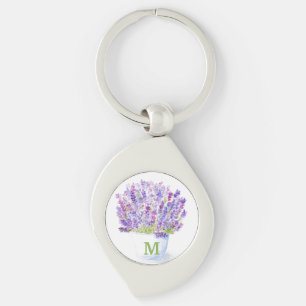 Handgeschilderde waterverf lavendel bloem INITIAL Sleutelhanger