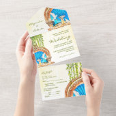 Handgeschilderde Waterverf Old Mexico bruiloft All In One Uitnodiging (Afscheurbaar)