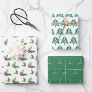 Handgeschilderde Waterverf Pine krans rode bessen Inpakpapier Vel
