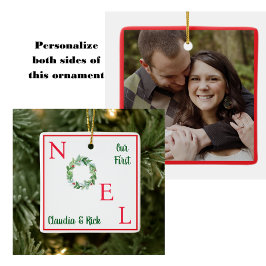 Handgeschilderde Waterverf Vakantiefoto 1e NOEL Keramisch Ornament