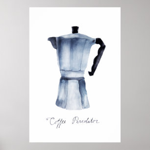 Handgeschilderde Waterverf Vintage Moka Koffiezeta Poster