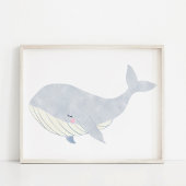 Handgeschilderde Waterverf Whale Nursery Art Poster