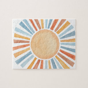 Handgeschilderde Waterverf Zon Legpuzzel