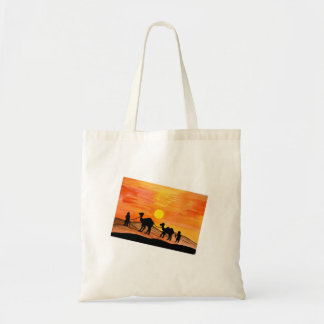 Handgeschilderde Woestijnzonsondergang Kameel Bood Tote Bag
