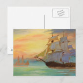Handgeschilderde zonsondergang zeilschepen Nautisc Briefkaart (Voorkant / Achterkant)