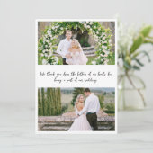 Handgeschreven 4 foto bruiloft bedankkaart (Staand voorkant)