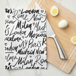 Handgeschreven beroemde steden van het Wereld Patr Theedoek