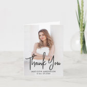 Handgeschreven Black Script Photo Afstuderen Bedankkaart (Voorkant)