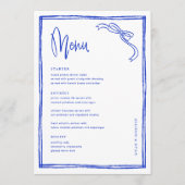 Handgeschreven Blauwe Franse Bruiloft Tafel Menu (Voorkant)