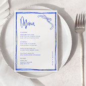 Handgeschreven Blauwe Franse Bruiloft Tafel Menu