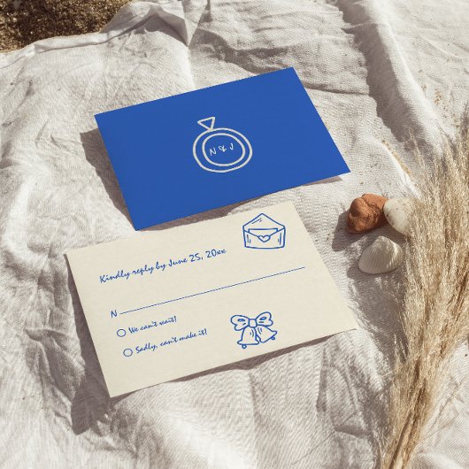 Handgeschreven Blauwe Helder Vintage Unieke Bruilo RSVP Kaartje