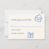 Handgeschreven Blauwe Helder Vintage Unieke Bruilo RSVP Kaartje (Voorkant)