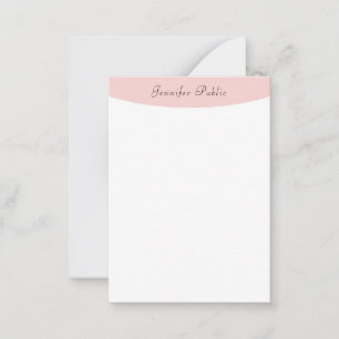 Handgeschreven Blush roze witte legant moderne Notitiekaartje