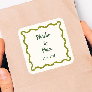 Handgeschreven Bold Whimsical Wavy Border Bruiloft Vierkante Sticker