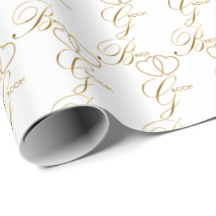 Handgeschreven bruid en bruidegom gouden harten cadeaupapier