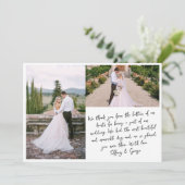 Handgeschreven bruiloft dank u fotokaart bedankkaart (Staand voorkant)
