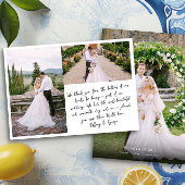 Handgeschreven bruiloft dank u fotokaart bedankkaart