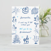 Handgeschreven champagne toren bruidsmeisje voorst kaart (Staand voorkant)