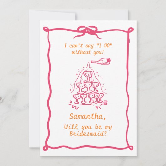 Handgeschreven Champagne Tower bruidsmeisje voorst Kaart (Voorkant)