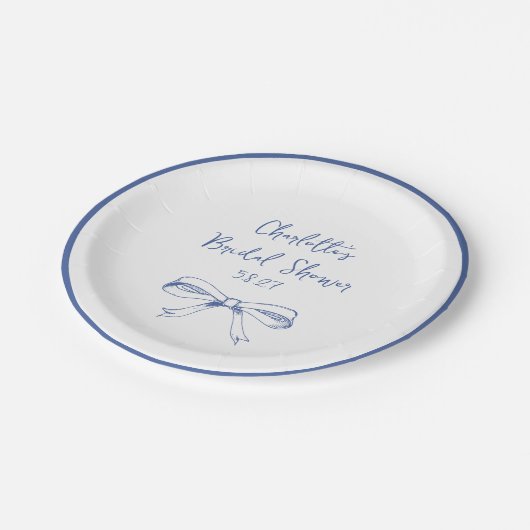 Handgeschreven Coquette Strik Blauw Bruidsuitnodig Papieren Bordje (Gekanteld)