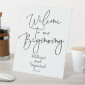 Handgeschreven cursief welkom bij ons begin reclamebord met voetstuk (Insitu)