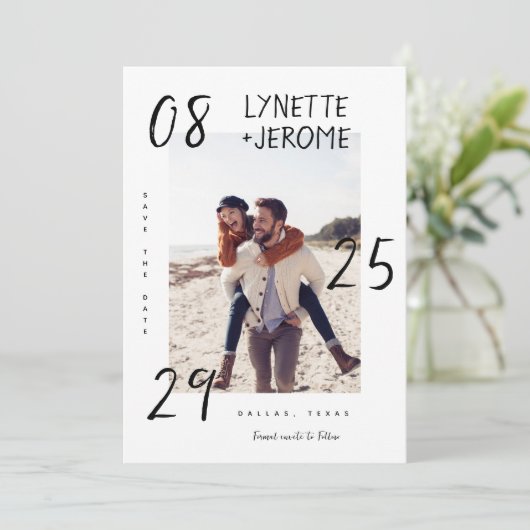 Handgeschreven datum handgeschreven schrift foto b save the date (Staand voorkant)