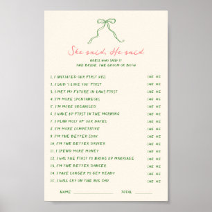 Handgeschreven Downloadable Ze zei dat hij spel ze Poster