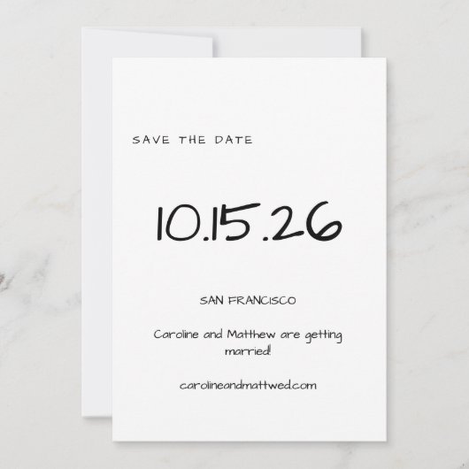 Handgeschreven Eenvoudige Minimalistische Zwarte W Save The Date (Voorkant)