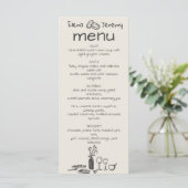 Handgeschreven eigenzinnige tekening bruiloft menu (Staand voorkant)