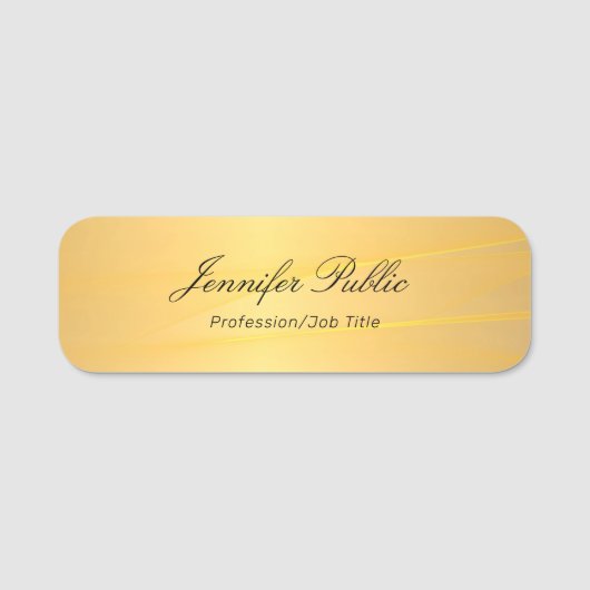 Handgeschreven Elegant Script Glamor Gold Sjabloon Naamplaatje (Voorkant)