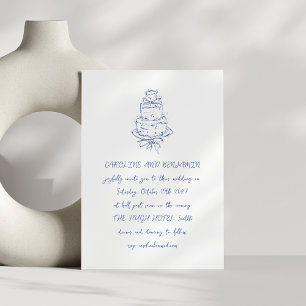 Handgeschreven Frans Blauwe Doodles Chic Wedding C Kaart