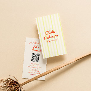 Handgeschreven Gele Oranje Strepen Boho QR Code Visitekaartje