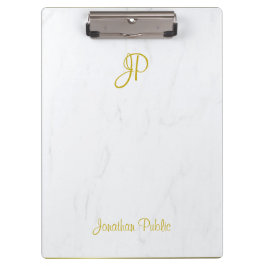 Handgeschreven Gold Monogram Elegant Marble Modern Klembord