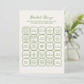 Handgeschreven Green Bridal Bingo Kaart (Staand voorkant)
