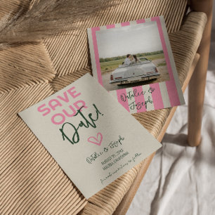 Handgeschreven grillige pastel zomer foto bruiloft save the date