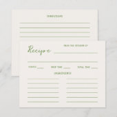 Handgeschreven groen Vrijgezellenfeest recept Informatiekaartje (Voorkant / Achterkant)