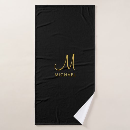 Handgeschreven Initiaal Monogram Sjabloon Zwart Go Badhanddoek (Badhanddoek)
