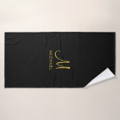 Handgeschreven Initiaal Monogram Sjabloon Zwart Go Badhanddoek (Badhanddoek)