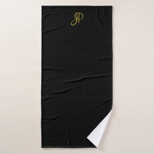 Handgeschreven Initiaal Monogram Zwart Goud Sjablo Badhanddoek